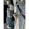 Deeptown streetwear jaren 90 grunge denim jassen dames vintage harajuku oversize mouwloze tops hippie Koreaanse stijl effen jas