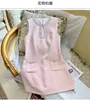 2023 Summer Pink Solid Color Dress Sleeveless Round Neck RhinestoneKnee-Length Casual Dresses S3S01M209