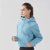 LL-220 Manteau de sport pour femme avec demi-fermeture éclair, pull à capuche, ample, polyvalent, costume de baseball, course à pied, fitness, yoga, vêtements de sport, veste, haut