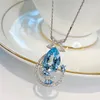 Kedjor French Light Luxury Fresh Blue Drop Shaped Gemstone Star Full Diamond Necklace Romantic Dating Sterling Silver ClaVicle Chain Chain