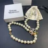 Version Empress Dowager Planet Diamond Horseshoe Pearl Necklace Saturn High Luxury Women's Clavicle Chain