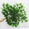 Kunstbloemengroen 12 STKS Groene planten Kunstmatige banyanbladtak Plastic boom Rotan landschapsarchitectuur Accessoires Bruiloftstuin Thuis Kerstdecoratie 230907