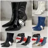 Bottes de créateurs Femmes Cuir De Luxe Noir Blanc Argent Fermeture À Glissière Latérale En Cuir De Veau De Qualité Supérieure Botte À Talons Hauts Bottines De Moto D'hiver