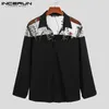 Koszulki męskie mody Men Men koszulka Mesh Patchwork 2023 Zobacz przez Lapel Long Rleeve Party Night Club Haftowane streetwear Camisa Inderun 230907