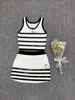 Two Piece Dress designer Summer New Style Black and White Stripe Color Matching Hot Diamond Knitted Tank Top+Hip Wrap Half Skirt Set 37HB