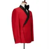 メンズスーツブレザー2021ファッションデザインレッドダブルブレストメンズスーツズボン付き光沢のあるラペル紳士フォーマルパーティーWed280b