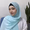 Abbigliamento etnico 1 pezzo Hijab di pizzo Lungo pianura Chiffon Hijab Wrap Sciarpa musulmana Turbante Foulard Perle Scialli