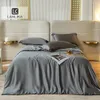 Ensembles de literie Lanlika été gris foncé 100% soie housse de couette taie d'oreiller drap de lit ensemble de couette linge roi reine ajusté 230907