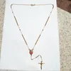 Trouwe dames cool geel goud GF kruis kruisbeeld hanger Rosario rozenkrans kralen ketting Chain251J