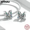 Charms WOSTU 925 Sterling Silver Vintage Letter A M Rainbow Charms Beads Pendant Fit Original Bracelet Necklace For Women Jewelry 230908