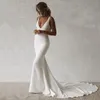 Urban Sexy Dresses Sexy Mermaid Wedding Dress V-Neck Open Back Boho Wedding Gown Simple Plain Long Train Buttons Beach Bridal Dress Robe De Mariee 230907