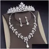 Jewelry Sets Luxury Blue Crystal Bridal For Women Fashion Tiaras Earrings Necklaces Crown Necklace Bride 230216 Drop Delivery Dhcuk