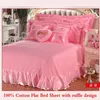 Ensembles de literie Style coréen princesse mariage ensemble de literie de luxe rose coeur dentelle Jacquard Satin housse de couette couvre-lit drap taies d'oreiller 230908