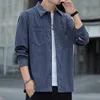 Men's Casual Shirts Art Style Corduroy Long Sleeve Autumn Korean Shirt Man Fashion Oversize Coat Quality Clothing 2023 230907