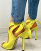 Sandals 2023 Womens Peep Toe Floral Printed Cut Out Ankle Boots Stilettos High Heel Shoes Bowtie Slingbacks Plus Size