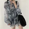 Deeptown vintage oversize tie-dye blusa feminina estilo coreano streetwear protetor solar camisas de manga longa 90s topos estéticos feminino