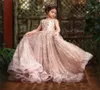 2023 Rose Gold Sequined Flower Girl Dresses For Weddings Lace Sequin Bow Öppna Back Kort ärmar Girls Pageant Dress Kids Commonion Gowns
