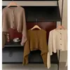 Deeptown Korean Khaki Cropped Jumper Women Batwing Sleeve Sweater Cardigan Harajuku Classic Elegant Basic Oversize Knit Top Chic