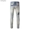 Street 2023 Amiirii Fashion Jean Purple Demin High Jeans Mens Leggings slim patch rotti da uomo #866