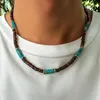 Collier ras du cou en petites perles de bois et de pierre pour hommes, chaîne perlée Vintage sur le cou, accessoires de bijoux à la mode, cadeau masculin, 2023