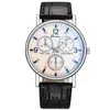 Three Eyes Flat Watch Quartz Classic Fashion Mens WristWatch311d