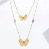 Anhänger Halsketten Gold Farbe Schmetterling Halskette Mit Zirkon Glänzende Rosa Kristall Halskette Party Geschenk Für Damen 2023 Mode Schmuck