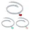 Luxury ETERNAL Couple Beaded Strands Bracelets 925 Silver Hearts Balls Bracelet For Women Green Pink Red Heart Pendants Charm Brac181Z