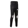 Jeans pour hommes pour hommes jean 2024 Demin High Street Amiirii Brand Black Broken Patch Elastic Slim # 849 P773