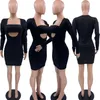 Casual Dresses Autumn Long Sleeve Black Wrapped Breast Dress Women Elegant Sexy Hollow Out Celebrity Evening Party Night Bodycon