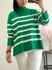 Women's Sweater's Turtleneck Striped Sweater Black and White Thick Warm Jumpers for Women 2023 Winter Vintage Green Long Sleeve Pullovers 230907