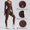 Yoga-Outfit, Yoga-Outfit, Jumpsuits, Workout, gerippt, langärmelig, Strampler, quadratischer Ausschnitt, Sport, Übung, Bodys, Fitnessstudio, Sportbekleidung 230907