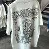 Мужские футболки, хлопковая повседневная футболка с короткими рукавами, ручная роспись, стиль Девы Марии в колледже, маленький ангел, модный бренд, свободный и универсальный 230907
