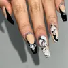 Unhas Falsas Artificiais Longo Punk Dragão Padrão Com Cola Blackly Projetado Destacável Estilo de Tinta Falsa Wearable Nail Art 24