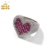 Bröllopsringar The Bling King Big Baguettecz Heart Ring Full Paved Out Square Red Purplle Cubic Zirconia Hiphop Ring Punk Jewelry for Men Women 230908