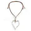 Chaîne en corde de fil de cire de 70CM de Long, avec grand pendentif creux en forme de cœur d'amour, collier ras du cou réglable pour femmes, bijoux Y2K
