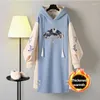 Vrouwen Hoodies Plus Size Vestidos Herfst Chinese Stijl Sweatshirt Jurk Hanfu Lange Mouw Borduren Dikke Cheongsam