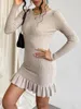 Casual Dresses Ladies Round Neck Long Sleeve Pullover Slim Knitted Sweater Mid Length Knit Dress Elegant Women Autumn Winter Vestidos