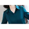 Blouses Femmes Mode Femme 2023 Office Lady Simplicité Chemises en satin de soie à poitrine cachée pour femmes Vêtements de base Femme Casual Tops