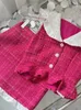 Arbetsklänningar franska liten doft tweed 2023 sommarläran ärmlös pärlstav rufsad ulltopp hög midja a-line kjoldräkt för kvinnor