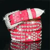 Women Fashion Solid /Leopard Print Studded Rhinestone Belt PU Leather Bling Crystal Adjustable Glitter Waistband for Club Party