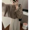 Deeptown Korean Khaki Cropped Jumper Women Batwing Sleeve Sweater Cardigan Harajuku Classic Elegant Basic Oversize Knit Top Chic