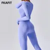 Yoga-Outfit, Yoga-Outfit, Jumpsuits, Workout, gerippt, langärmelig, Strampler, quadratischer Ausschnitt, Sport, Übung, Bodys, Fitnessstudio, Sportbekleidung 230907