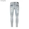 Lavado Amiirii Roxo Jeans Moda Masculina Jean 2023 Demin 23ss Velho Lado Danificado Bordado Patchwork Azul