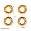 Boucles d'oreilles pendantes Minar, breloques en or 18 carats, placage PVD, acier inoxydable, ajouré, métallique, Double cercle rond Long pour femmes