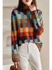 Women's Sweaters European And American Gorgeous Color Checkerboard Knitted Shirt With High Neck Thin Outer Wear Checker Matching Sweate