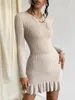 Casual Dresses Ladies Round Neck Long Sleeve Pullover Slim Knitted Sweater Mid Length Knit Dress Elegant Women Autumn Winter Vestidos