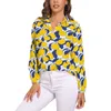 Camicette da donna Camicetta al limone acquerello Strisce blu e bianche Design Kawaii Camicie da donna a maniche lunghe Moda da strada Top oversize primaverile