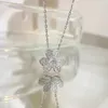 Sterling Sier Clover Necklace Women's Smooth Face Full Diamond Mini Pendant Lucky Plated Gold Flower Petal Collar Chain