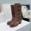 مصمم -حميد لباس البقر من الجلد راكب الدراجة النارية أحذية الركبة مكتنزة الكعب Zip Knight Boots Fashion Square Toe في الكاحل للنساء مصنع للأحذية المصممة