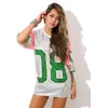 08 Sequin Party Dress T Shirts for Women Ladies Dancewear Hip Hop Half Sleeves Tops Street Dance Stage Costumes DS Clothes